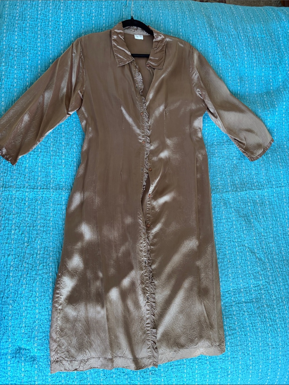 Silk Tan Long Button-Up Duster w optional tie